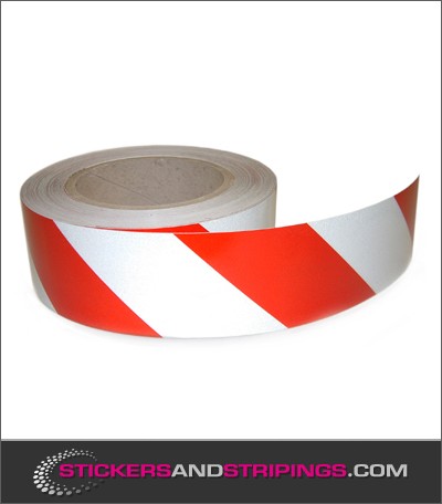 Reflecterende Tape Rood-Wit Links 50 mm breed