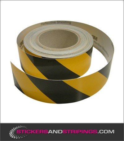 (V) Reflecterende tape 50 mm Zwart / Geel (Links)